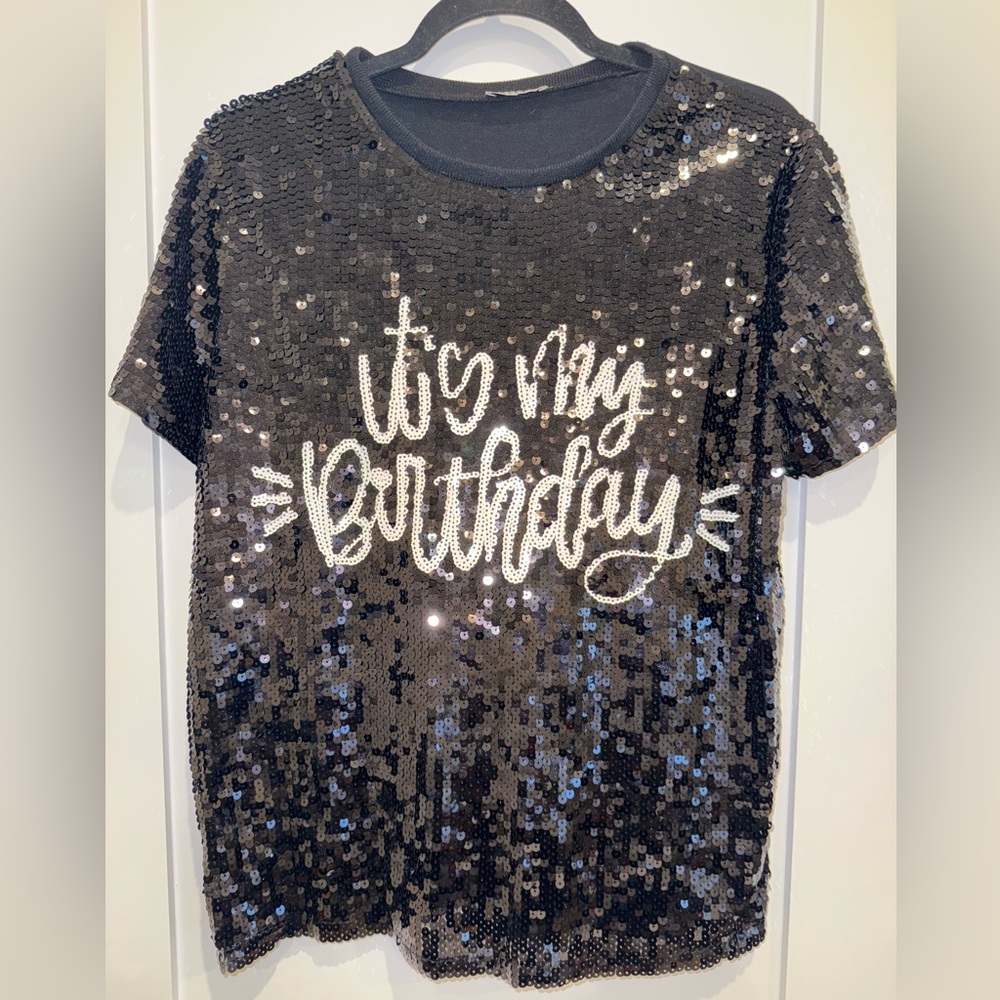 Black Sequin 'It's My Birthday' T-Shirt